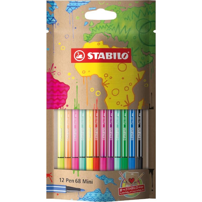 Premium-Filzstift - STABILO Pen 68 Mini - #mySTABILOdesign Edition - 12er Pack - mit 12 verschiedenen Farben
