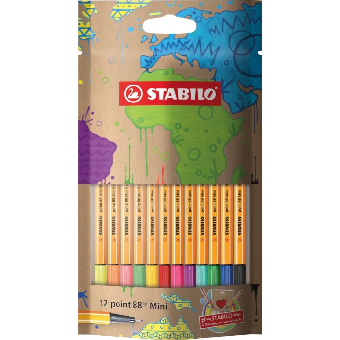 Fineliner - STABILO point 88 Mini - #mySTABILOdesign Edition - 12er Pack - mit 12 verschiedenen Farben