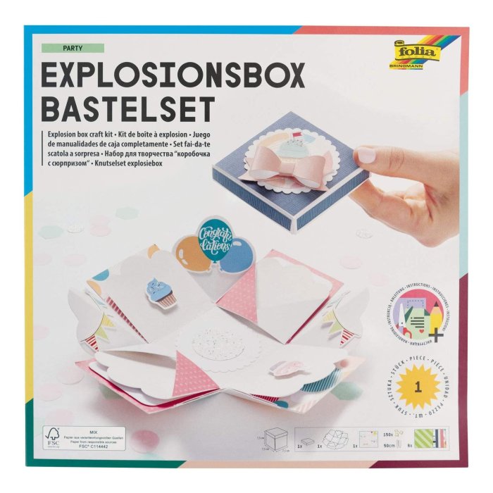 folia Explosionsbox, súprava na výrobu darčekových krabičiek s otváracím efektom - "Party"