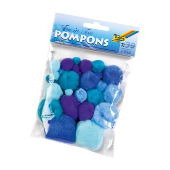 folia Pompons, 30 Stück, TON IN TON MIX Blau