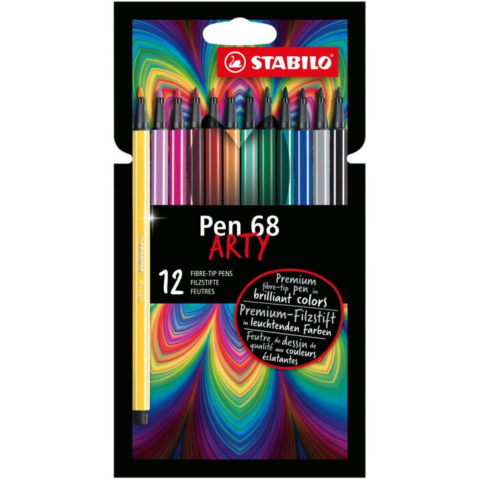 Premium-Filzstift - STABILO Pen 68 - ARTY - 12er Pack - mit 12 verschiedenen Farben