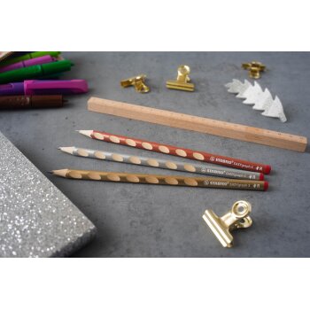 Schmaler Dreikant-Bleistift für Rechtshänder - STABILO EASYgraph S Metallic Edition in Gold und Silber - 2er Pack - Härtegrad HB