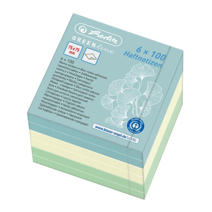 herlitz nalepovacie poznámkové papieriky 75x75mm - 600 listov - čisté - GREENline