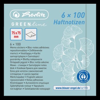 herlitz nalepovacie poznámkové papieriky 75x75mm - 600 listov - čisté - GREENline