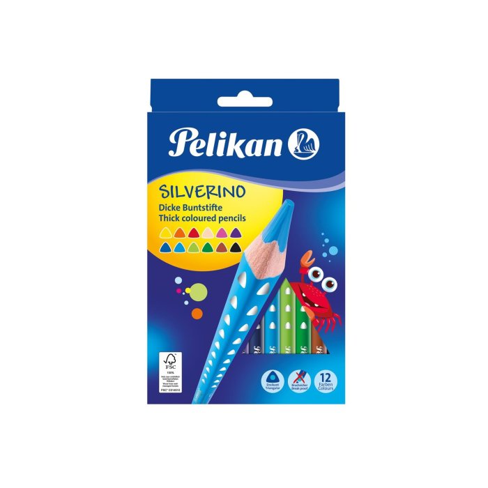 Pelikan SILVERINO - trojhranné farbičky - hrubé - 12 ks v kartonovej krabičke