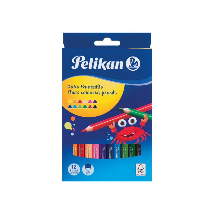 Pelikan - trojhranné farbičky - hrubé - 12 ks v kartonovej krabičke