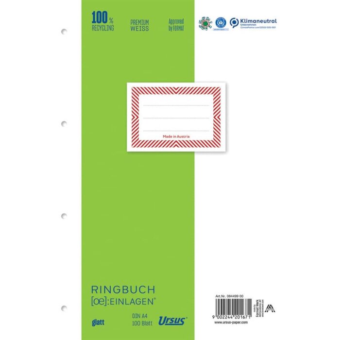 URSUS [OE] Ringbucheinlage A4 100 Blatt glatt / blanko