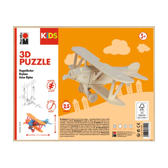 Marabu KiDS 3D Puzzle "Flugzeug Doppeldecker", 25 Teile