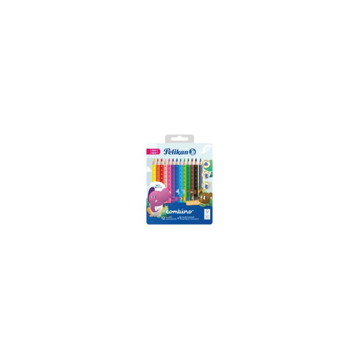 Pelikan combino - trojhranné farbičky - 12 ks v kartonovej krabičke + 1 ceruzka  na učenie písania