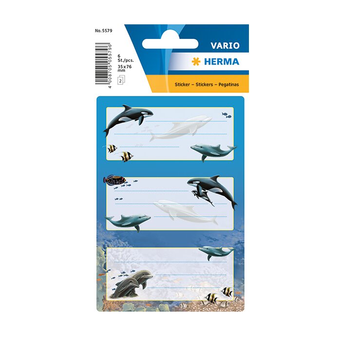HERMA nalepovacie etikety na učebnice - 76 x 35 mm - delfíny