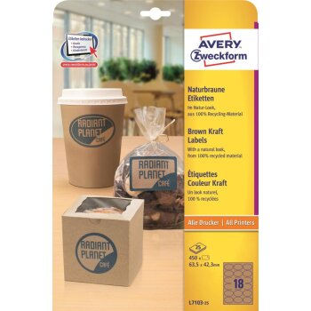 AVERY Zweckform Naturbraune Etiketten, 63,5 x 42,3 mm, oval
