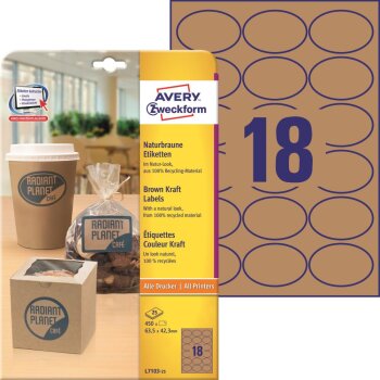 AVERY Zweckform Naturbraune Etiketten, 63,5 x 42,3 mm, oval