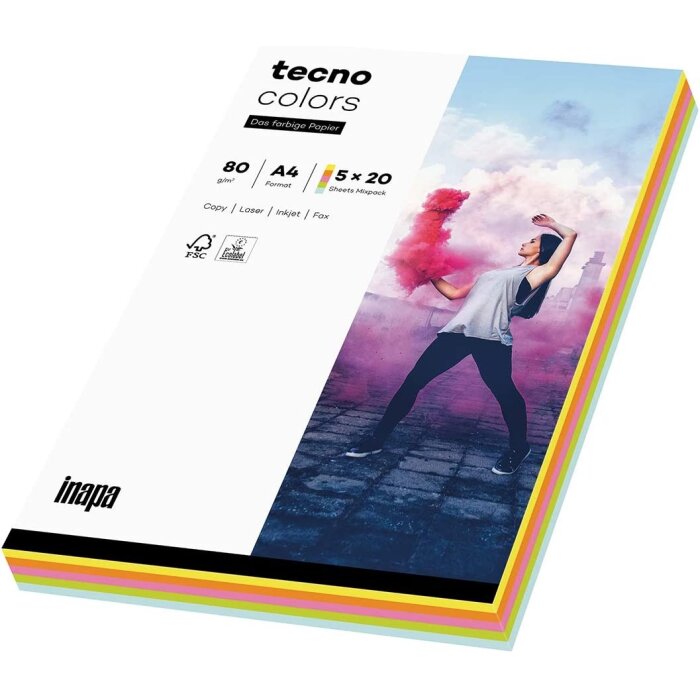tecno multifunkčný papier farebný, A4, 80 g/qm - pastelové farby - 100 listov