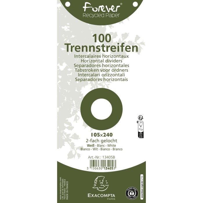 EXACOMPTA Trennstreifen Recycling, 105 x 240 mm, weiß