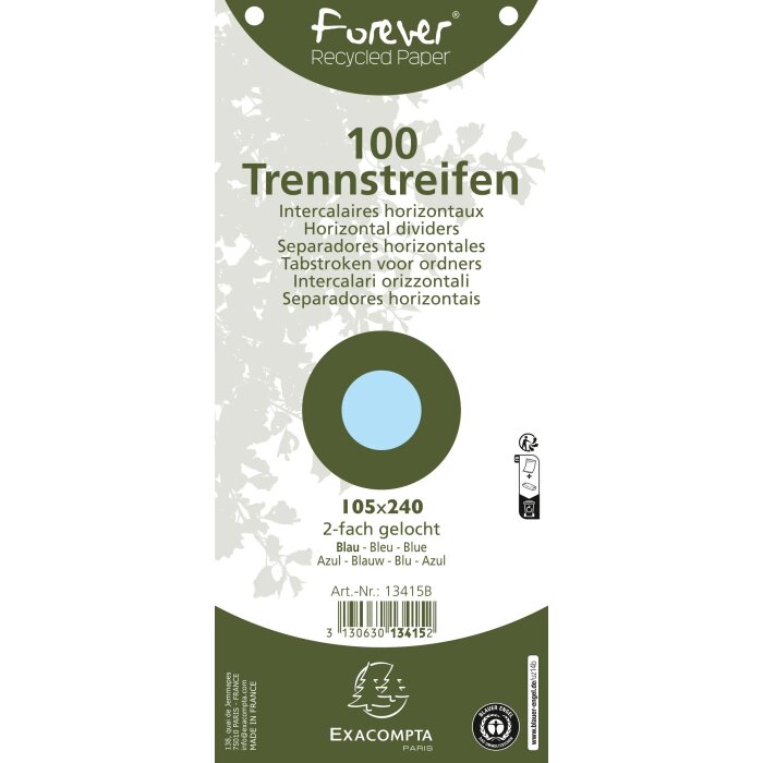 EXACOMPTA Trennstreifen Recycling, 105 x 240 mm, blau