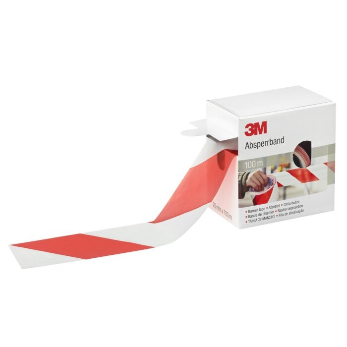 3M Absperrband, rot / weiß, nicht klebend, 70 mm x 100 m