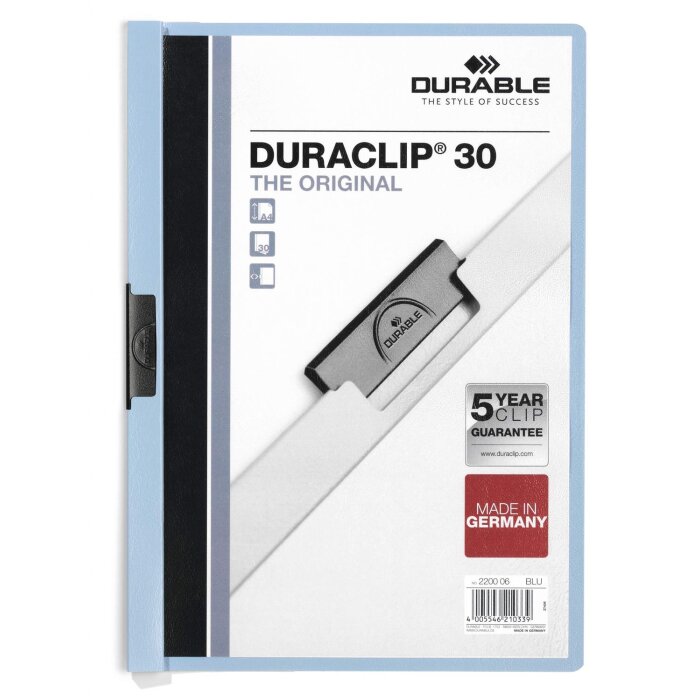 DURABLE obal s klipom DURACLIP Original 30 - A4 - svetlomodrý