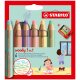 STABILO woody PASTELL 3 v 1, farbička, vodovka a voskovka, 6 pastelových farieb