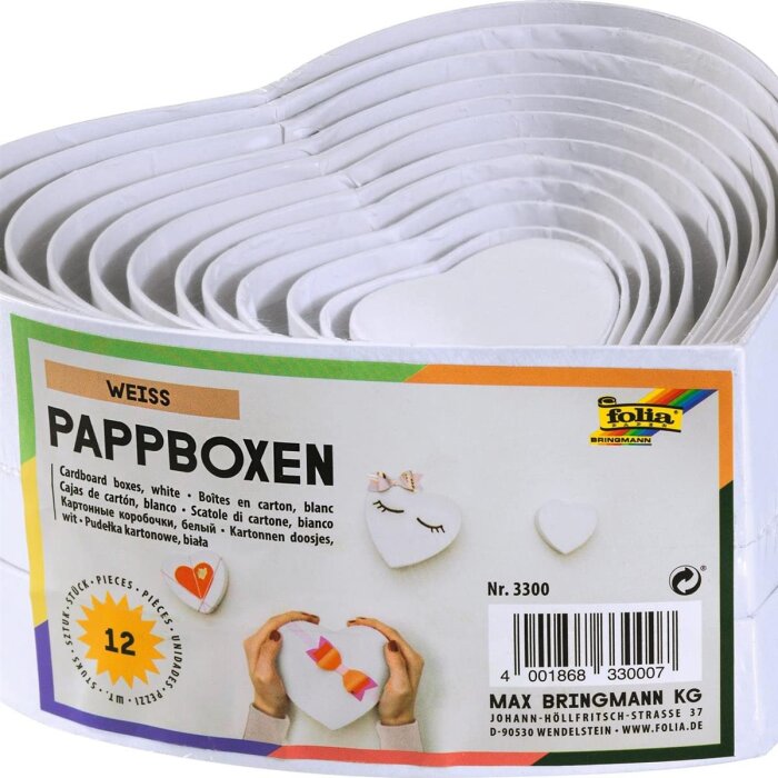folia Geschenkboxen "Herzen", 12 Stück Größen sortiert, weiß