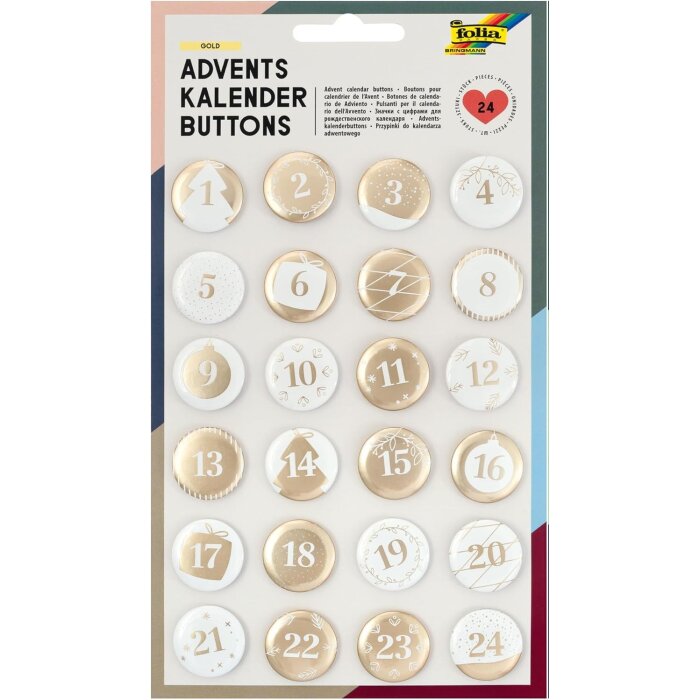 folia Adventskalender-Buttons PERLMUTT, aus Blech, 1 - 24