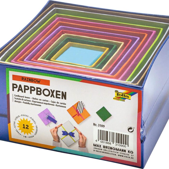 folia Geschenkboxen "Eckig", 12 Stück Größen/Farben sortiert