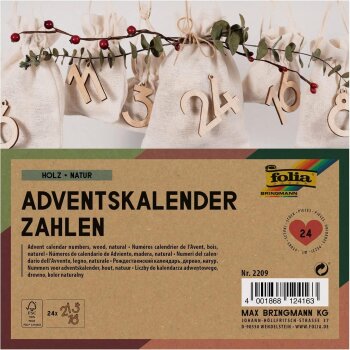 folia Adventskalender-Holzzahlen, natur