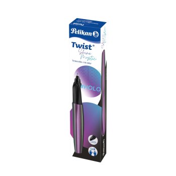 Pelikan Twist - guľôčkové atramentové pero Shine Mystic L+R - vymazateľný modrý atrament - vo farbe metalická / fialová