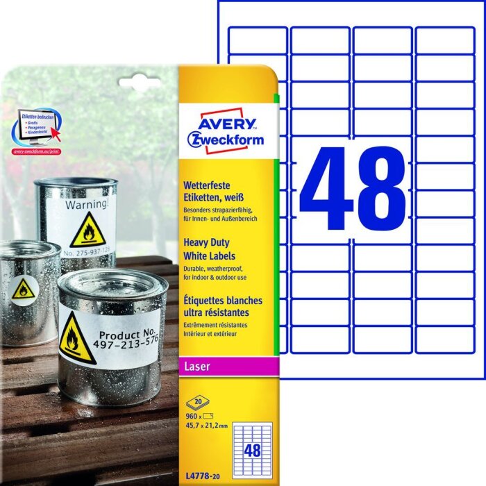 AVERY Zweckform etikety odolné voči poveternostným vplyvom, 45,7 x 21,2 mm
