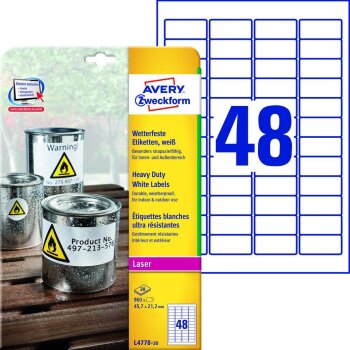 AVERY Zweckform Wetterfeste Etiketten, 45,7 x 21,2 mm