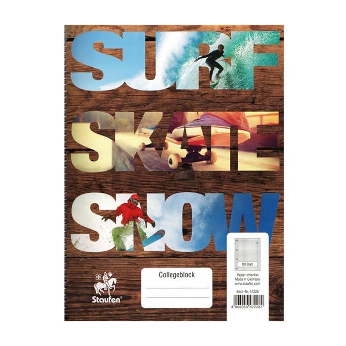 Staufen školský blok "Trend" A4 80 listov štvorčekový "surf skate snow"