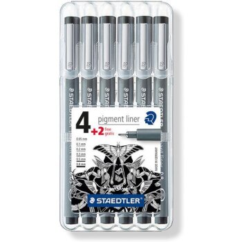 STAEDTLER pigment liner - čierny - Promo box - 4 + 2 ks