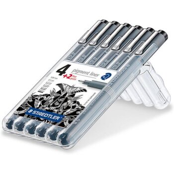 STAEDTLER pigment liner - čierny - Promo box - 4 + 2 ks