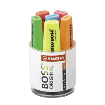 Textmarker - STABILO BOSS ORIGINAL - 6er Rundbox - gelb,...