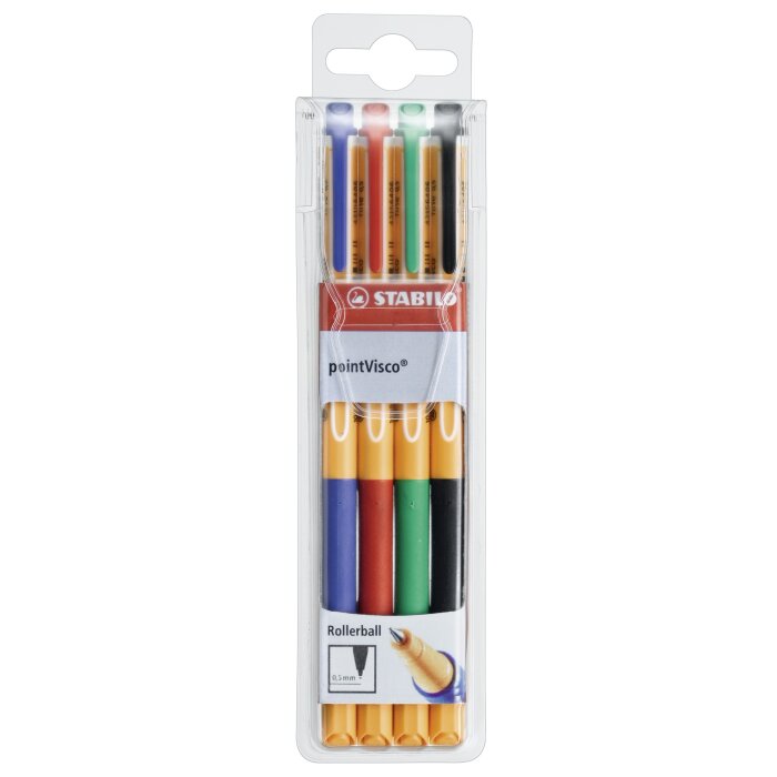 Tintenroller - STABILO pointVisco - 4er Pack - blau, rot, grün, schwarz