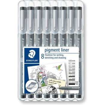STAEDTLER pigment liner - čierny - 8 ks