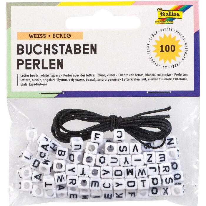 folia Buchstaben-Perlen, eckig, 100 Stück, weiß