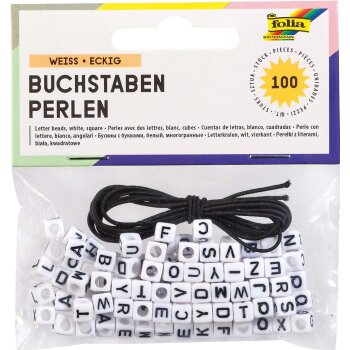 folia Buchstaben-Perlen, eckig, 100 Stück, weiß