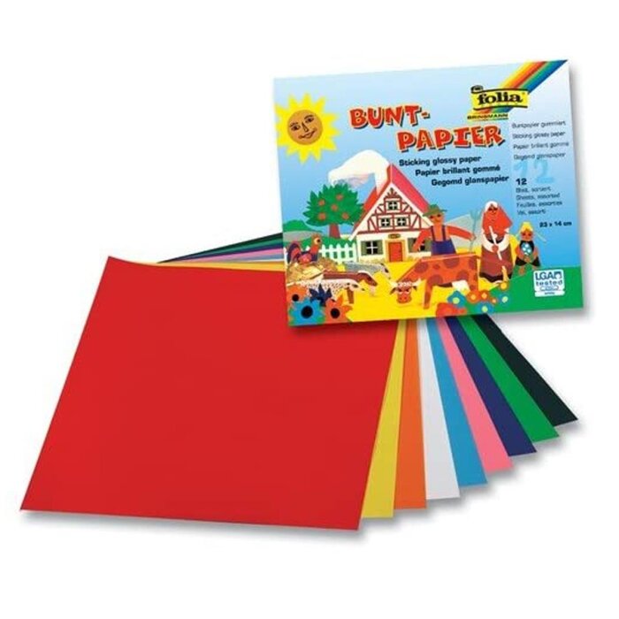 folia Glanzpapier-Bastelheft 140 x 200mm, 12 Blatt, farbig sortiert
