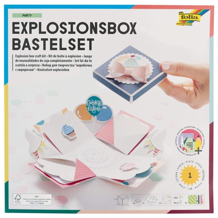 folia Explosionsbox, súprava na výrobu darčekových krabičiek s otváracím efektom - "Party"