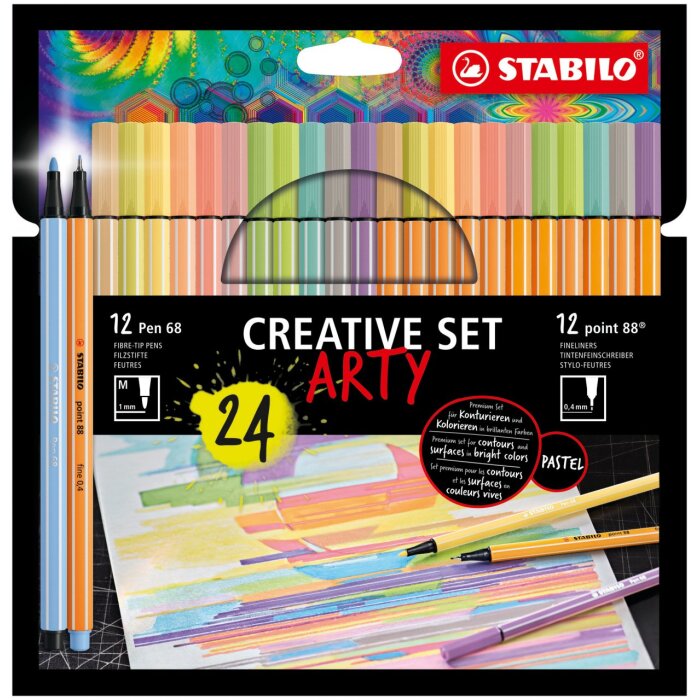 ARTY Creative Set - Premium Filzstift STABILO Pen 68 und Fineliner STABILO point 88 - 24er Kartonetui