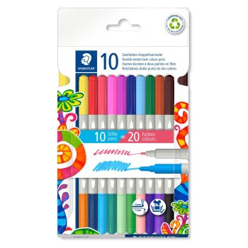 STAEDTLER Doppelfasermaler 10er Etui – 20 Farben