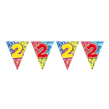 Folat 2. Geburtstag Mini-Wimpelkette Bunt - 3 Meter