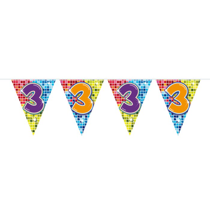 Folat 3. Geburtstag Mini-Wimpelkette Bunt - 3 Meter