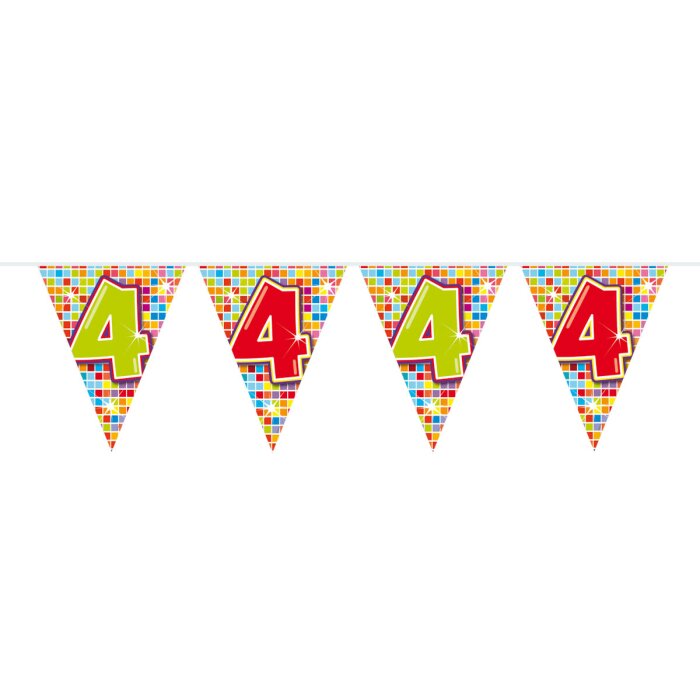 Folat 4. Geburtstag Mini-Wimpelkette Bunt - 3 Meter