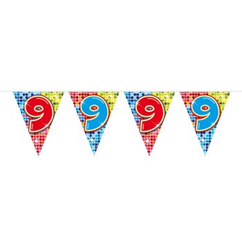 Folat 9. Geburtstag Mini-Wimpelkette Bunt - 3 Meter