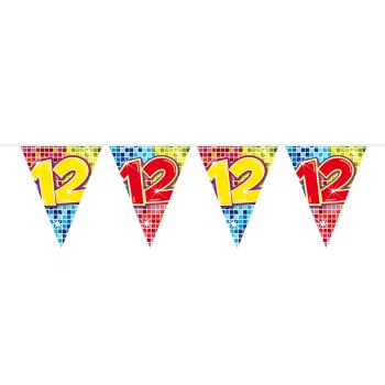Folat 12. Geburtstag Mini-Wimpelkette Bunt - 3 Meter