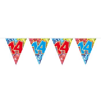 Folat 14. Geburtstag Mini-Wimpelkette Bunt - 3 Meter