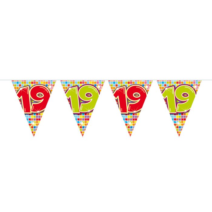 Folat 19. Geburtstag Mini-Wimpelkette Bunt - 3 Meter