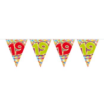 Folat 19. Geburtstag Mini-Wimpelkette Bunt - 3 Meter