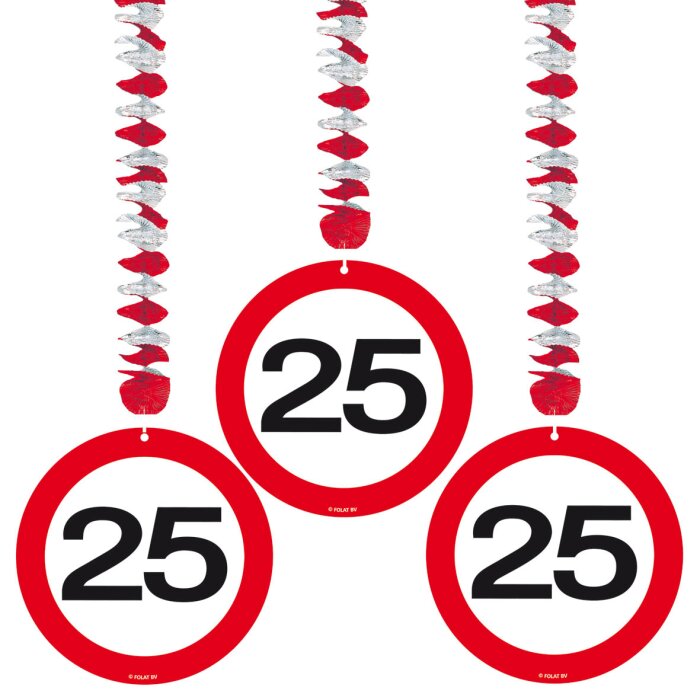 Folat 25. Geburtstag Hängedeko Verkehrsschild - 3 Stück